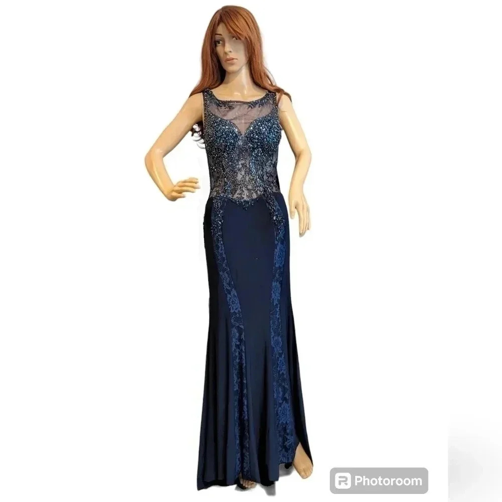 Royal Queen collections blue beadedcocktail/ Prom dress size 6
